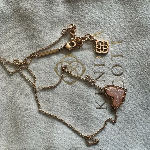 Kendra Scott Gold Necklace with Pink Heart Pendant and Elisa Drusy Rose Gold - Picture 2 of 8